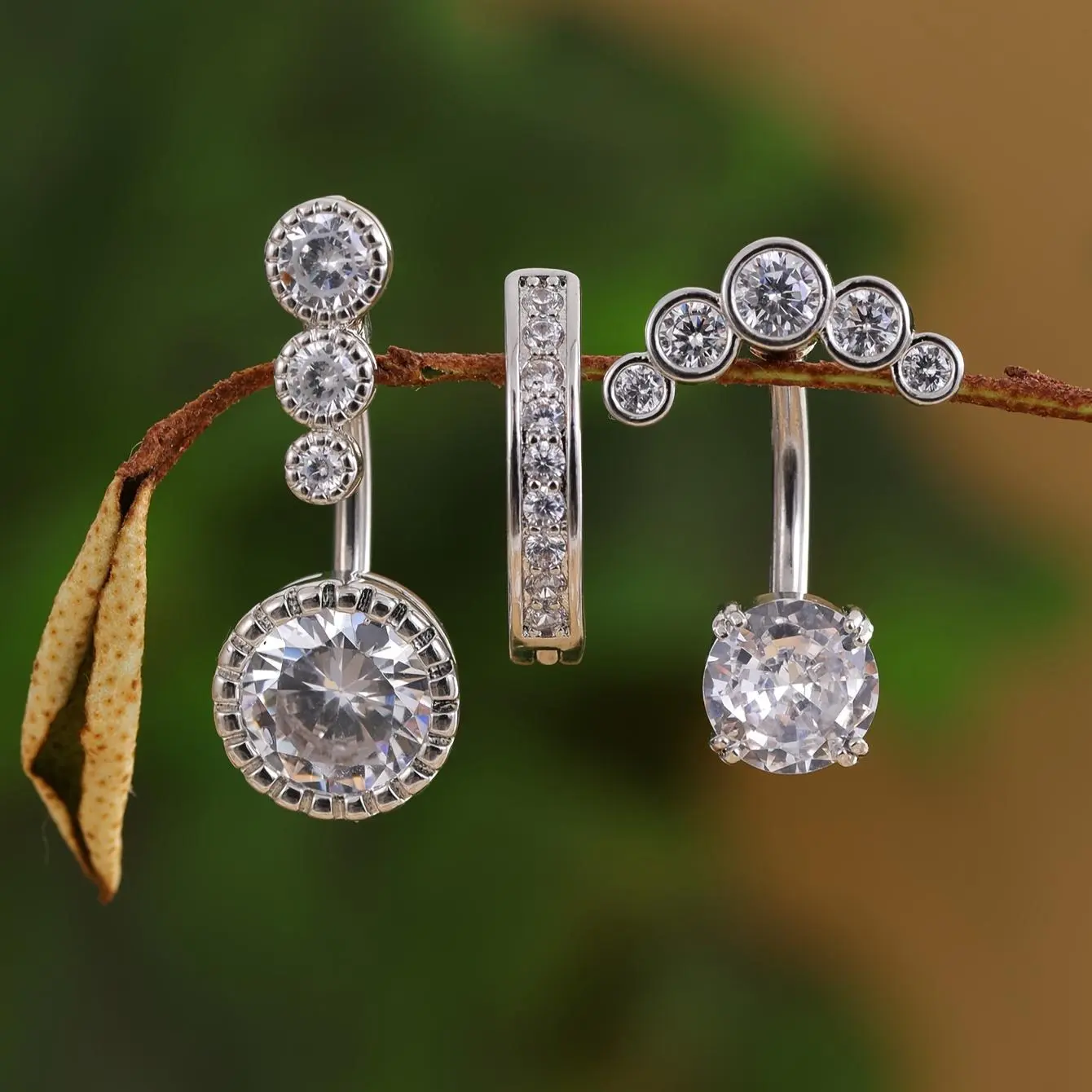 3Pcs Sexy 304L Stainless Steel Belly Button Rings Set Exquisite Shiny Cubic Zirconia Navel Pins Body Piercings Jewelry Party, Proms, Music Festivals, And Holiday Wear Accessories