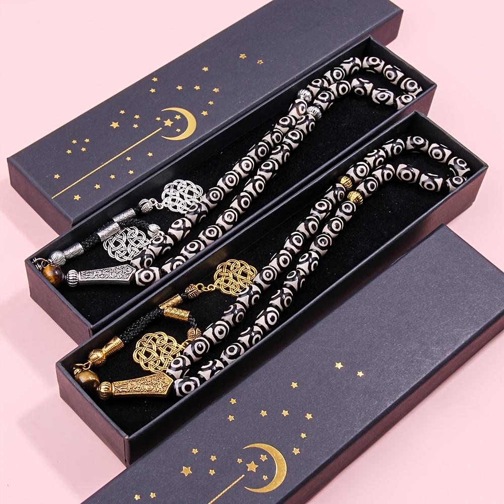 33pcs Agate Bead Bracelet Misbaha Tasbih - 8x12mm Handmade Prayer Rosary Necklace - Suitable for Worship Salah and Recitation Dhikr - Ideal Gift for Eid al-Fitr, Ramadan - Suitable for Daily Prayers - Comes with Premium Gift Box