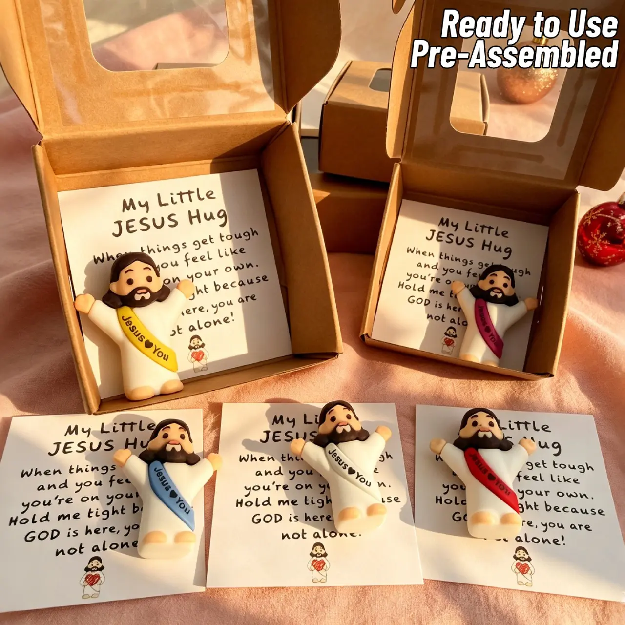 Christmas Jesus Pocket Hug Gift Set, 5 Mini Statues Random Colors, Ready-to-Use, Perfect Encouragement Desk Decor for Colleagues, Friends, and Family - Ideal Holiday Gift for Thanksgiving, and Christmas - Great for Christian Believers, Sons, and Daughters