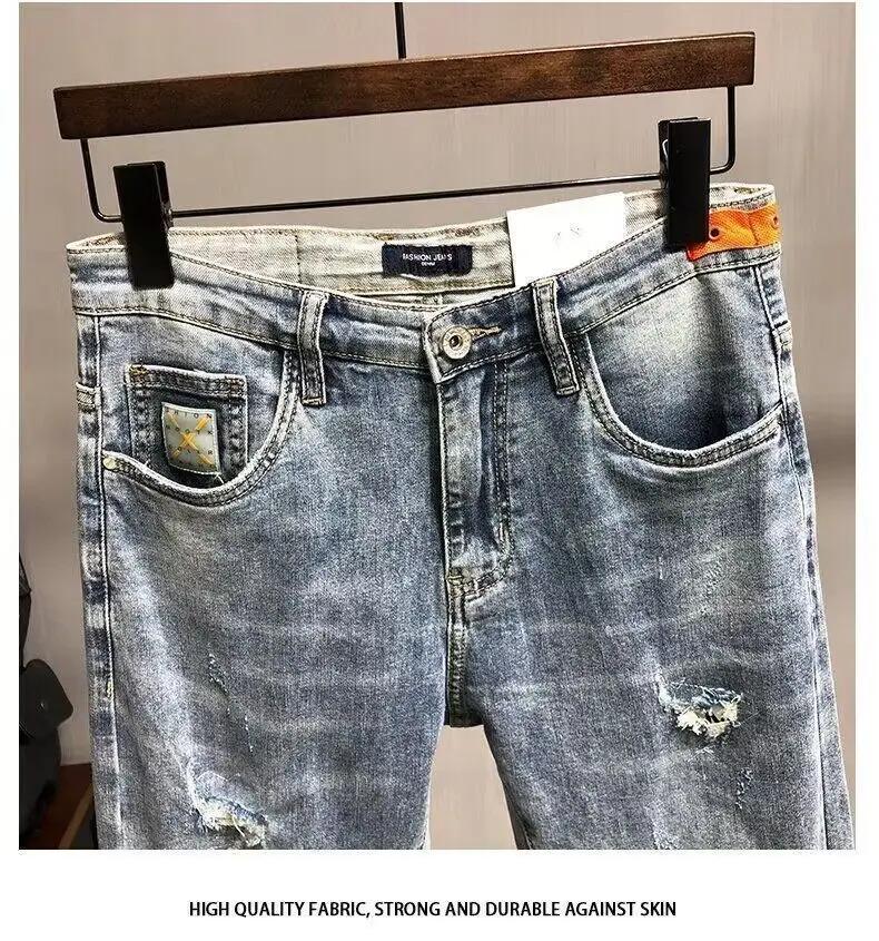 Fashion Men's Casual Jeans vintage Spring and Autumn Slim Ripped Jean Pants with HOLE Design  Men Clothing Luxury Cargo Pants