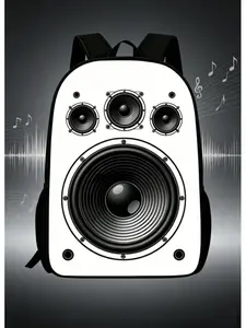 Fashionable 2D Print Backpack with Speaker, Large Capacity, Music Lover Casual Daily Bag, Travel Laptop Backpack, Laptop Daypack