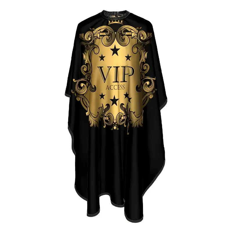 Luxury Gold Printed Hair Salon Apron - Durable Easy-Clean Barber Cape with Adjustable Neck, Professional Hairdressing Gown for Salon & Home Use, Heavy-Duty Stylist Apron Access