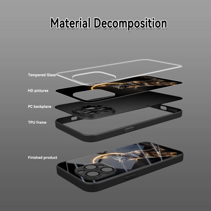Phone Case: Artistic Fashion Moon Black Wolf Pattern Glass Phone Case, Suitable for iphone17 17Air 16 Pro 15 Promax 14 Plus 13 12 11, Full Coverage, High-Definition Tempered Glass, Stylish Protective Cover, Device Protective