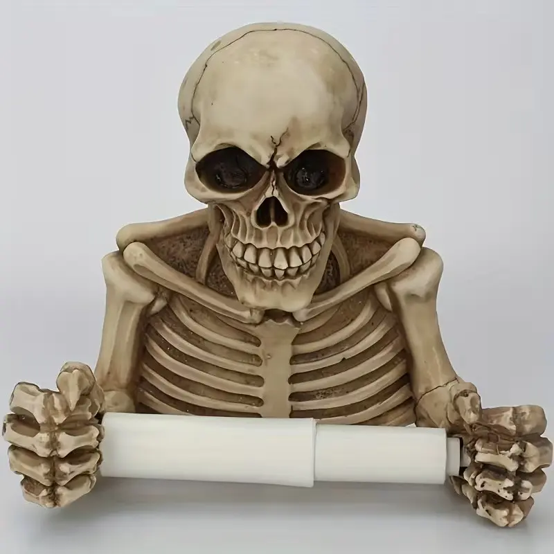 Wall-Mounted Skull Toilet Paper Holder, Bathroom Decorative Roll Holder, Back Mounting Hole, Suitable for Bath Towels, Halloween Gift, Bathroom Accessories