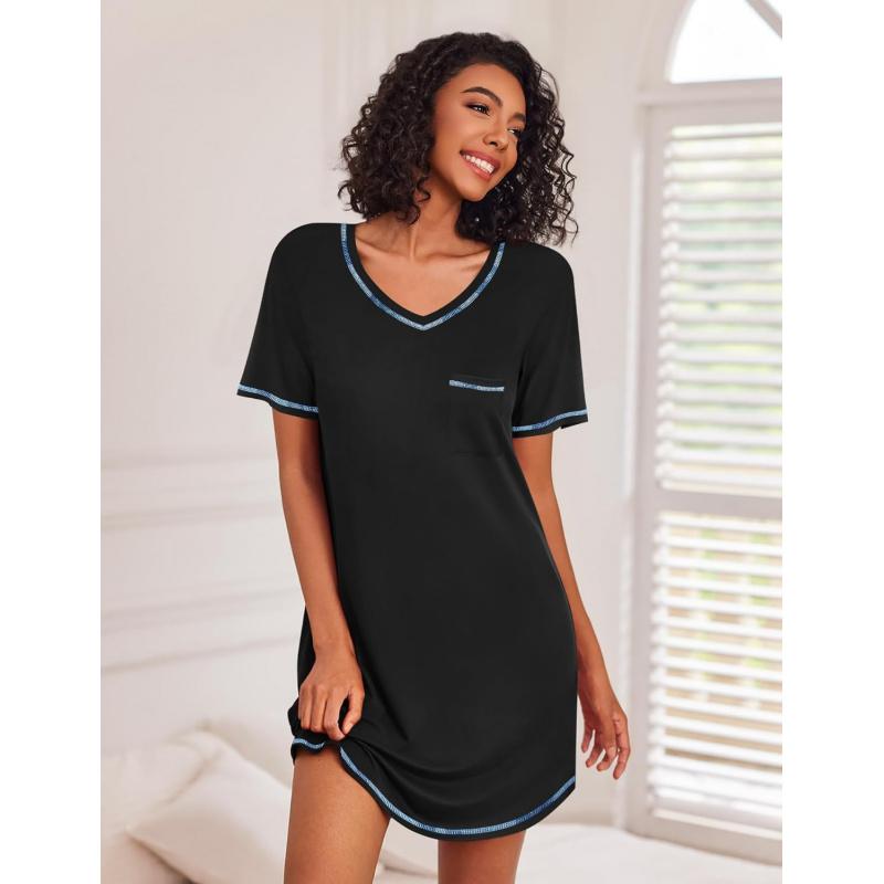 3 Pack Nightgowns for Women Short Sleeve Sleep Shirts T Shirt Night Gown V Neck Nightshirts Soft Sleepwear Dress 2026