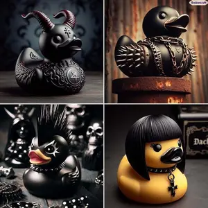 Goth Punk Duck Plush for Alt Girls, Cute Emo Aesthetic Duck Decor with Dark Gothic Style, Trendy Alternative Room Accessory for Desk Decor, Collectors, Meme Gifts & Halloween Vibes