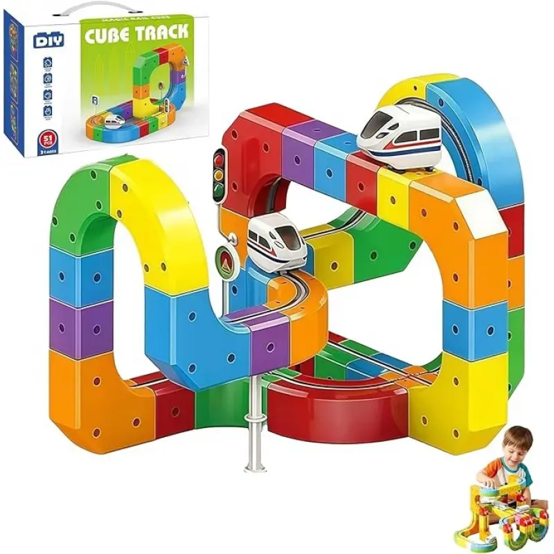 51/123-piece Magic 3D Cube Track Train Set, USB Rechargeable Electric Assembly Track, DIY Assembly STEM Educational Toy, Perfect Christmas and Birthday Gift for Boys, Girls, and Children
