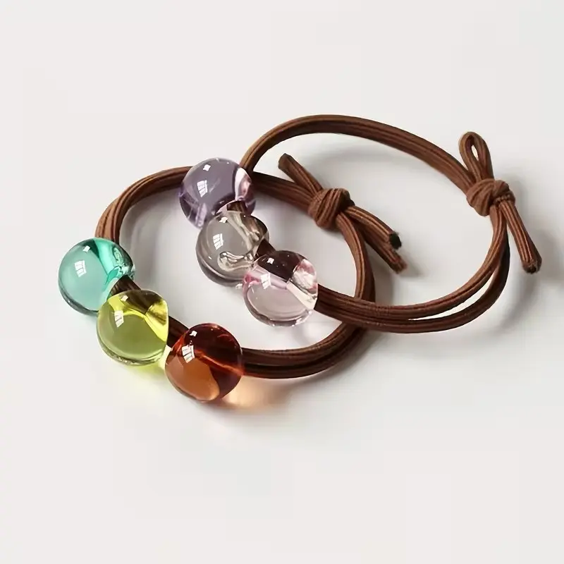 2 Pcs Korean Style Beaded Hair Bands, Sweet Fashionable Cute Fresh Hair Ties, High Elasticity Hair Elastics, Perfect Gift for Friends and Holidays, Cute Hair Accessories