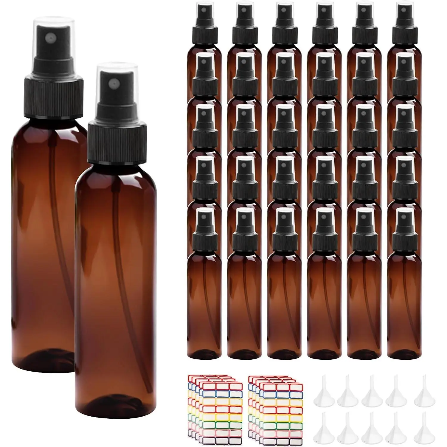 36 Pack 4 oz Amber Plastic Spray Bottles, Fine Mist Empty Small Bottles Bulk for Travel and Essential OilsGift