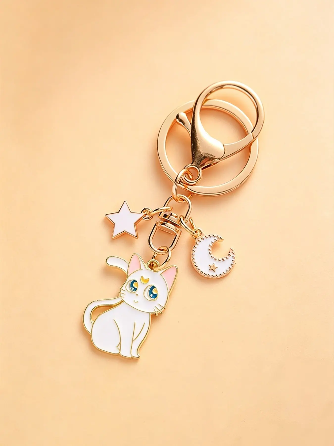 1Pc Kawaii Anime Luna Cat Keychain, Sweet Cartoon Sailor Moon Style Enamel Key Holder, Lobster Clip Backpack Charm, Daily Accessory & Holiday Gift for Girls