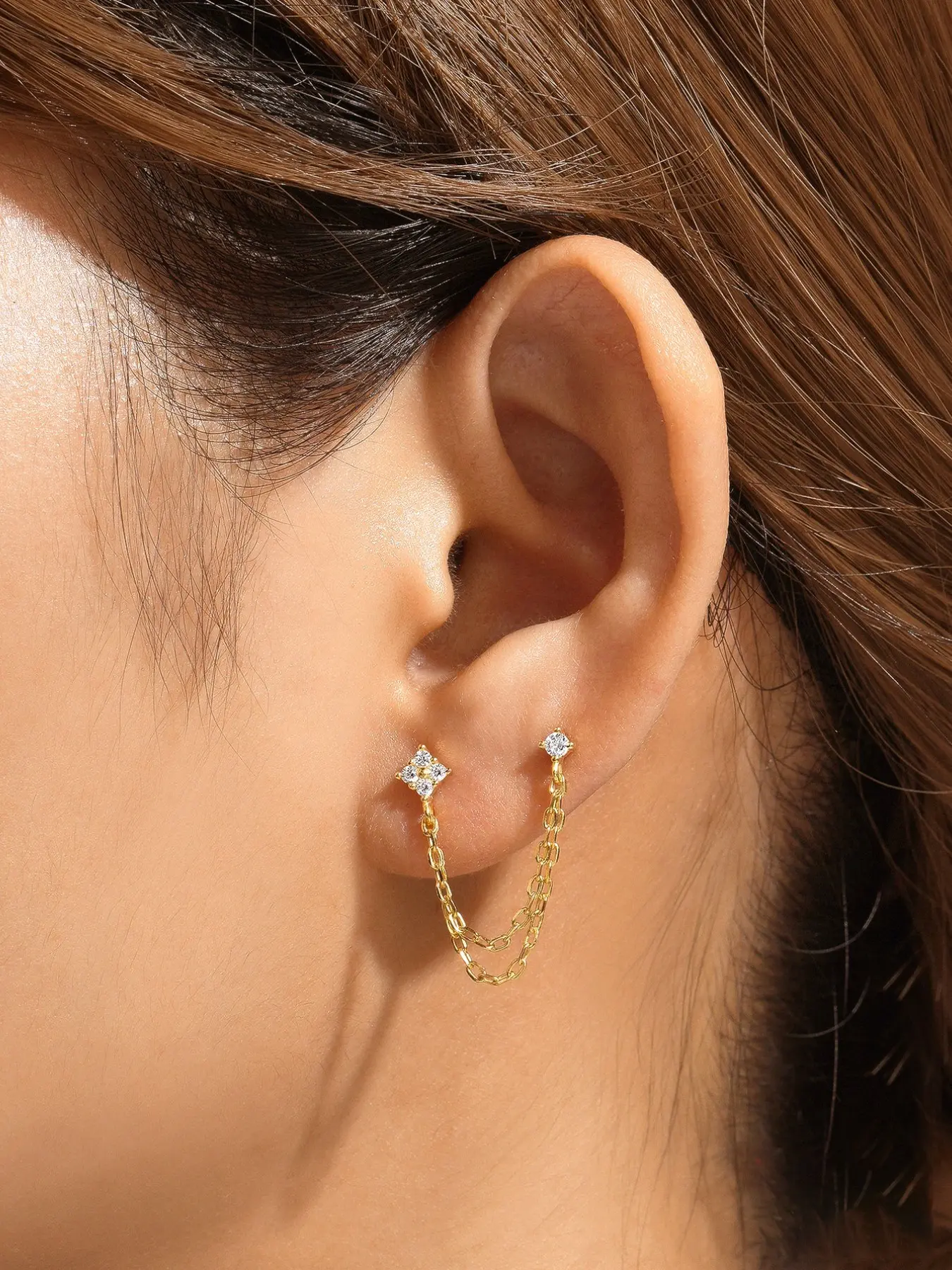 1Pair 925 Sterling Silver Classic tassel Cubic Zirconia Threader Stud Earring Hypoallergenic Cartilage Helix Tragus Lobe Piercing Jewelry Suitable For Women For Daily, Dates, Vacation, Wedding, Party, Holiday Gift Stud Earrings Jewelry