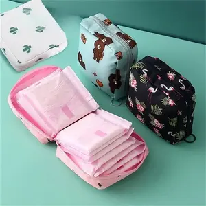 3pcs Cartoon Printed Soft Pouch, Organizational Zipper Storage Resealable Sealing Space Saver Bags, Portable Sanitary Pad Menstrual Napkin Organizer for Travel & Household Use (Sports & Outdoor Protective Gear Accessory)