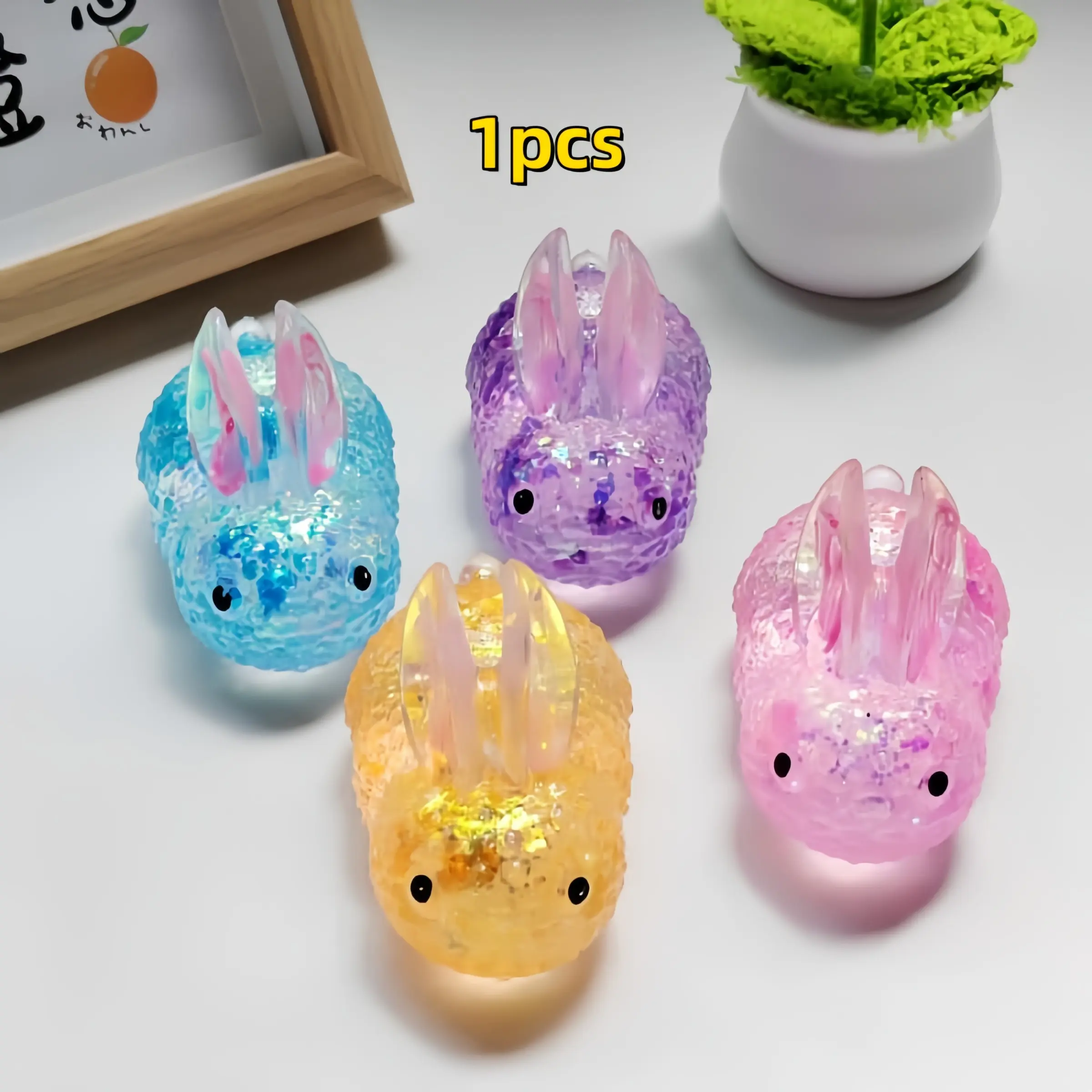 Bunny Shaped Stress Relief Squeeze Toy, Glitter Sequins Soft TPR Jelly Squishy Decompression Toy, Slow Rebound Anxiety Relief Anti-Stress Vent Toy for Adults, Portable Desk Toy, Sparkly Squishies