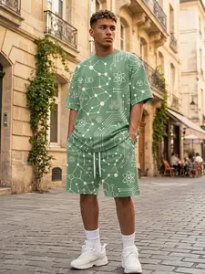 Techwear Street Style, Sweat Resistant Circuit Print Men’s Set for Adults 18-35, Gaming & Urban Daily Outfit, Trending Viral Casual Tracksuit