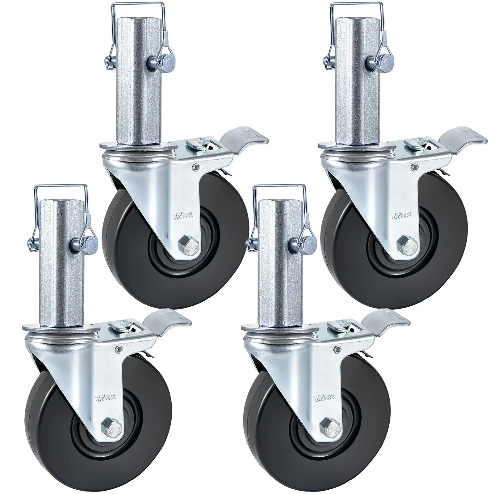 【DealsForYouDays】VEVOR 4-Pack 5 in Scaffolding Rubber Swivel Caster Wheels, Dual Lock Brake Heavy-Duty Casters, 1.26 in Square Stem, 440LBS Capacity per Wheel, for Equipment Stands & Floor Protection, Rubber+Steel