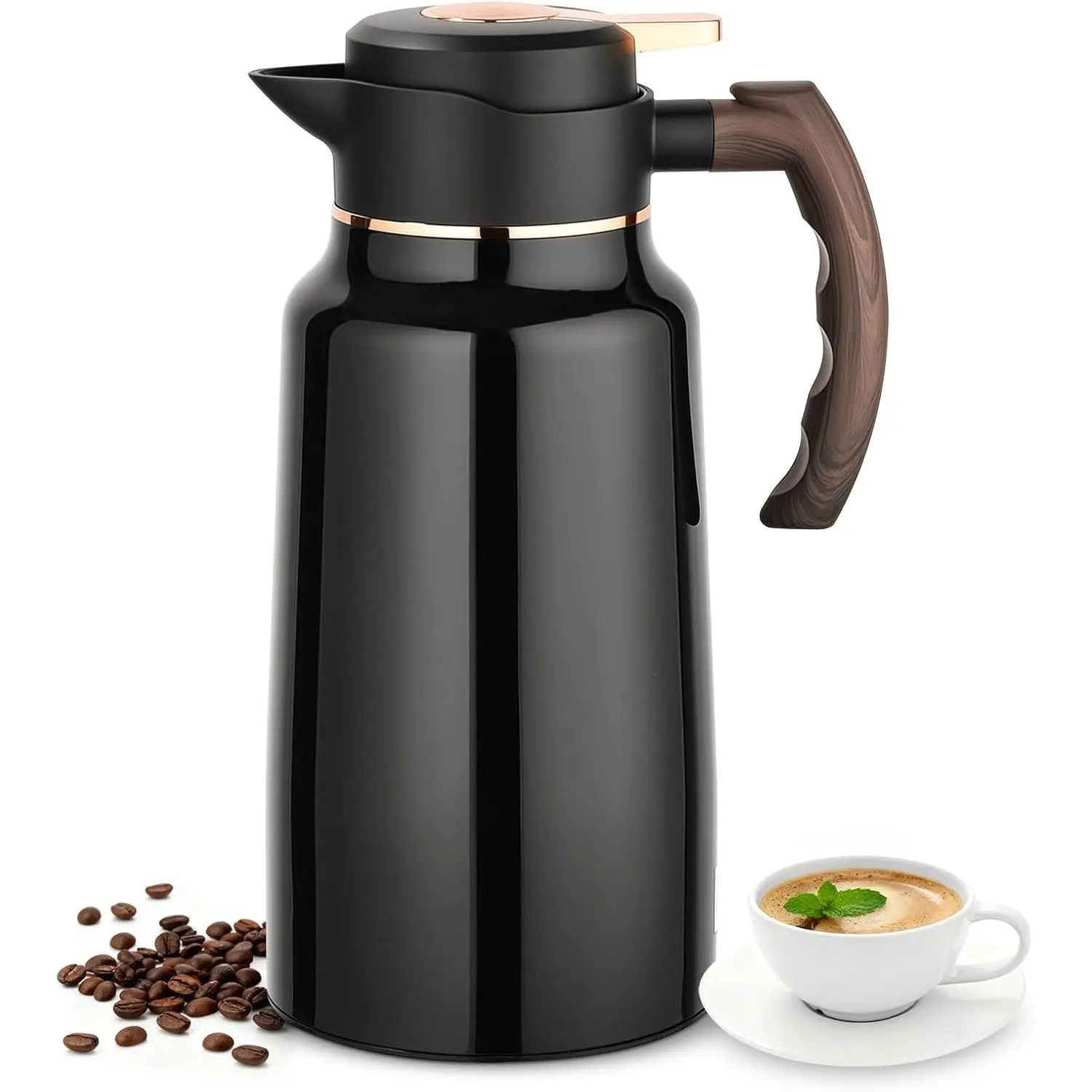 2L/70oz Double-Walled Vacuum Insulated Stainless Steel Coffee Carafe with Ergonomic Handle - Hot & Cold Retention for Coffee, Tea, Milk, Water