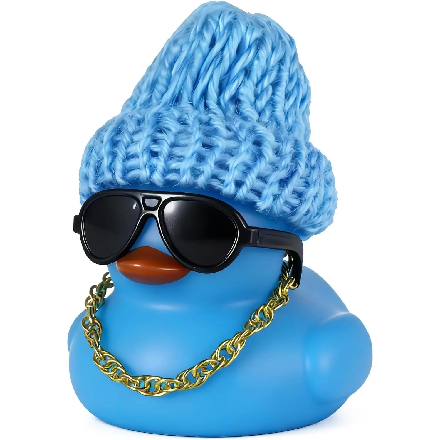 Blue Rubber Ducks with Knit Hat, Sunglasses &  Necklace - DIY  Dashboard Decorations,   Decor, Christmas Ornament, Squeaky Duck for  Interior Accessories