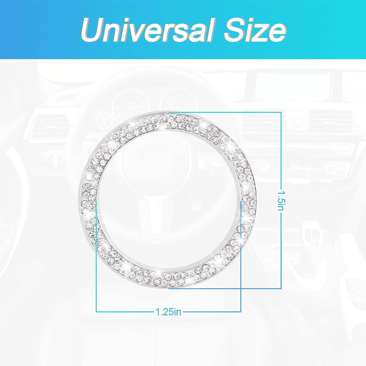 Bling  Rhinestone Engine Start Ring , 2 Pack  Push Start Button Cover/Sticker, Key  Knob Bling Ring, Sparkling  Interior Accessories for Women (Double )