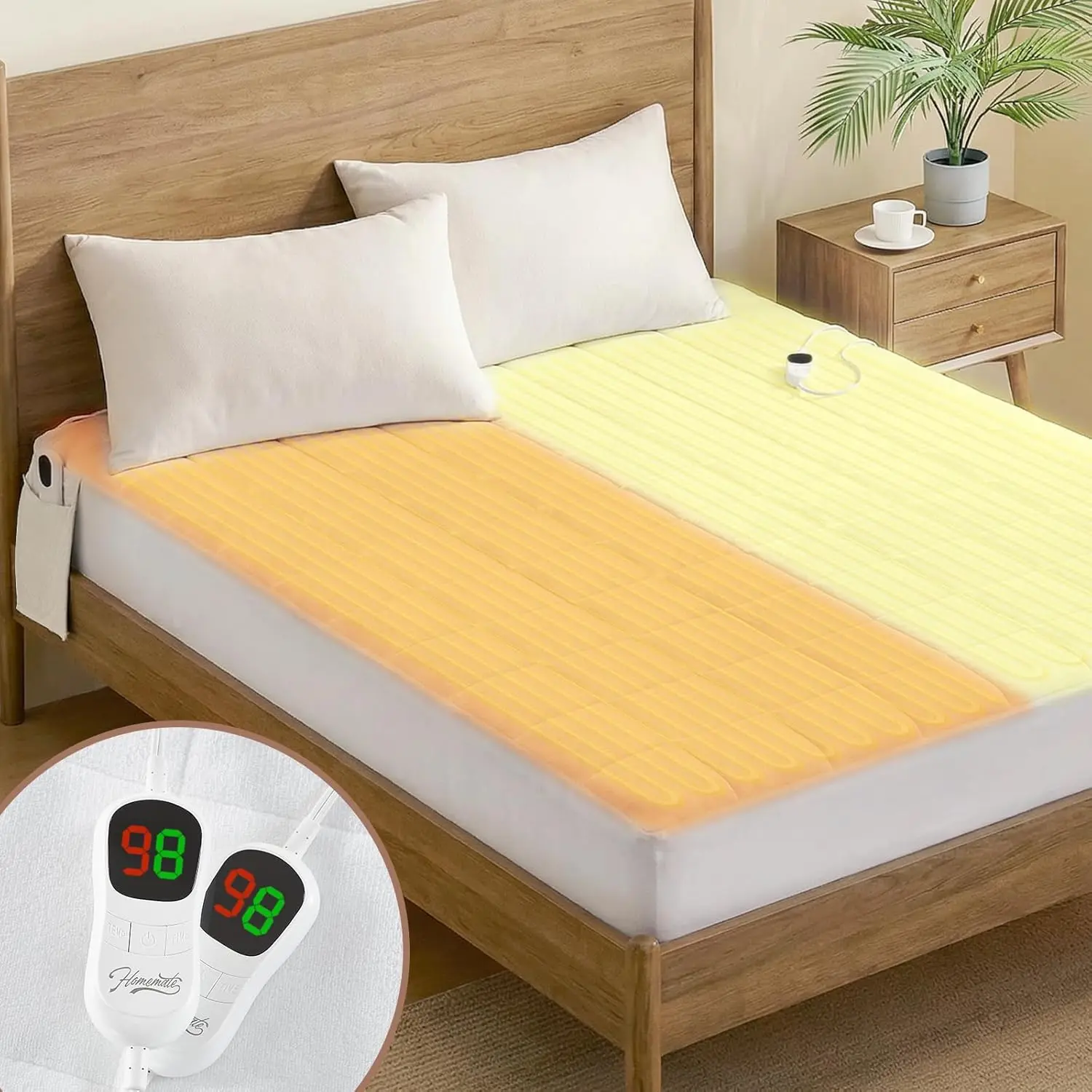King Size Heated Mattress Pad, Coral Fleece, 5 Heated Settings, Dual Controller, 10 Hours Auto Off, 21 Inches Maximum Length, 80"x78"