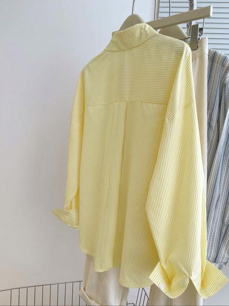 Women's Striped Embroidered Casual Shirt, Stylish Long Sleeve Button Front Top, Perfect for Daily Wear & Office, Clothes