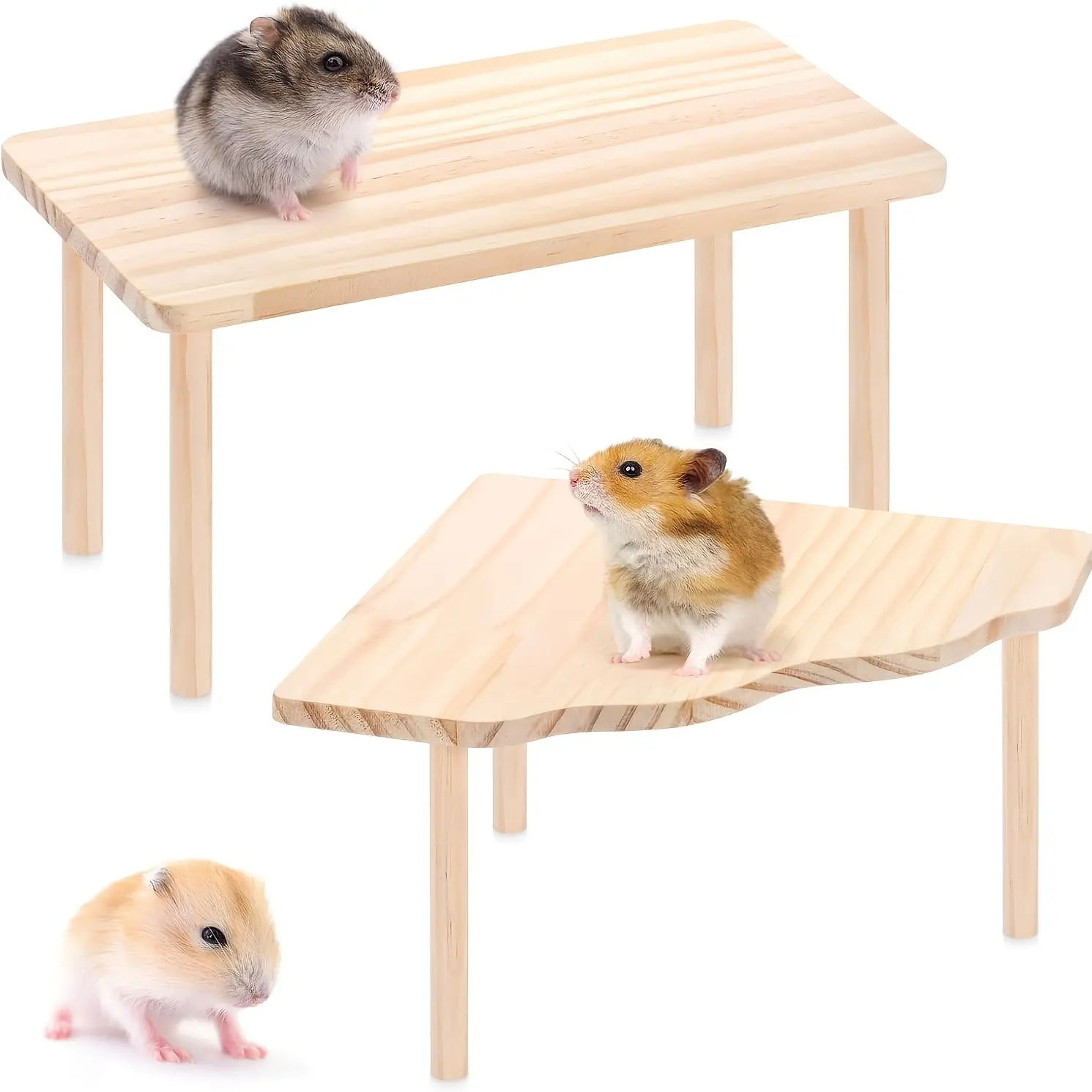 2 Piece Wooden Hamster Platform Set, Ideal for Dwarf Syrian Hamsters, Gerbils, Mice, Degus, and Other Small Pets, Cage Decorative Accessories, Guinea Pig Cage Accessories, Chinchilla Cage Accessories