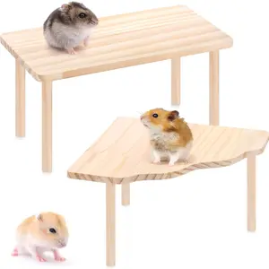 2 Piece Wooden Hamster Platform Set, Ideal for Dwarf Syrian Hamsters, Gerbils, Mice, Degus, and Other Small Pets, Cage Decorative Accessories