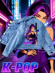 Energetic Idol Denim Jacket, Daily Performance Eye-Catching, Casual Fitted Style, All Seasons Wear, Full Placket Design