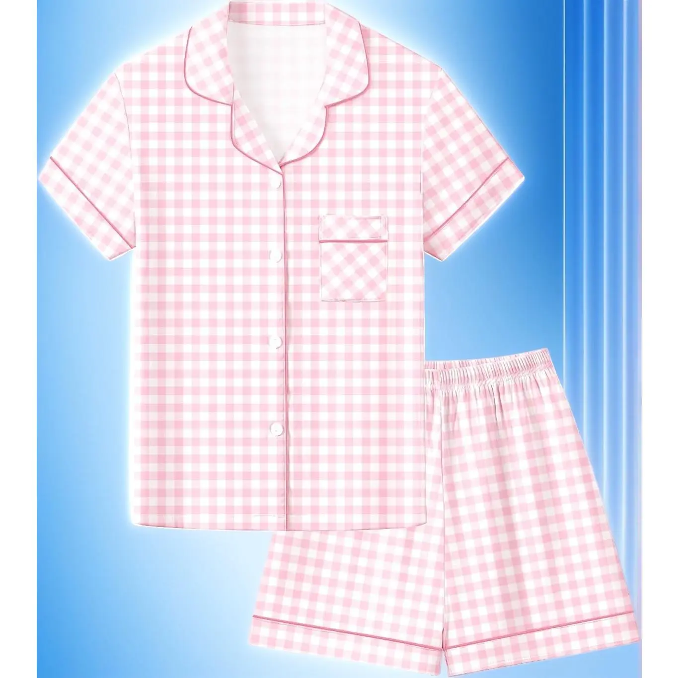 Kids Girls 2 Piece Pajamas Set, Bamboo Viscose Cotton Short Sleeve Button Down PJs, Soft Sleep Loungewear