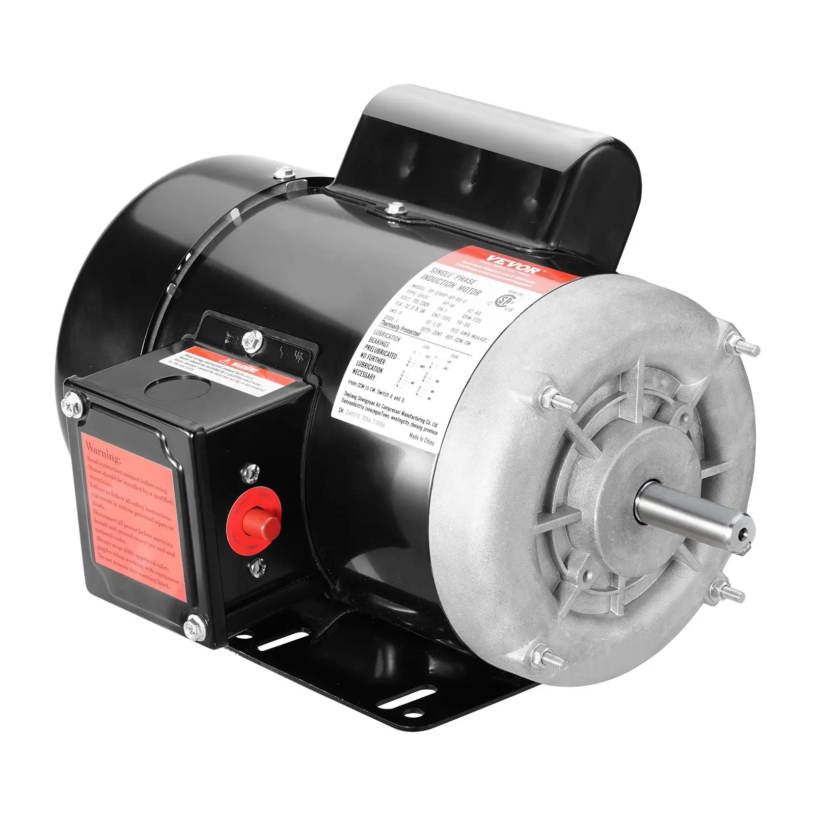 【DealsForYouDays】VEVOR 0.75HP Electric Motor 1725 rpm, AC 115V/230V, 56 Frame, Air Compressor Motor Single Phase, 5/8" Keyed Shaft, CW/CCW Rotation for Agricultural Machinery and General Equipment