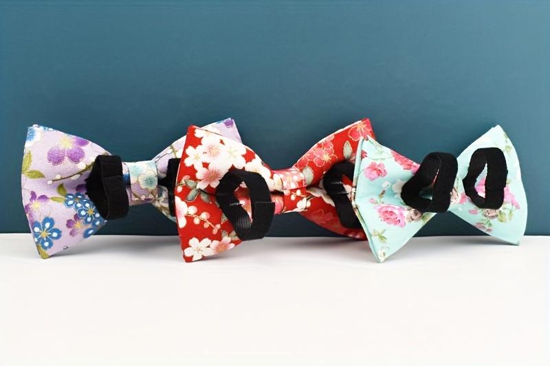 Custom Floral Bow Pet Collar Lead Rope Adjustable Safety And Quick Release Buckle Breathable Polyester Pet Collar Comfort Safety Dog Collar