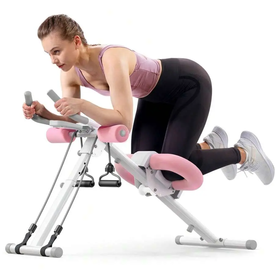 Adjustable Incline Ab Roller Abdominal Trainer Home Gym Equipment Foldable Silent Wheels LCD Display Core Strength Training For Abd Workout Glute Arm Toning