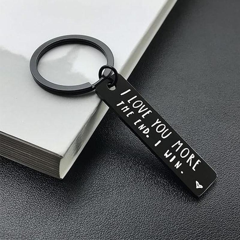 I Love You More Creative Slogan Metal Keychain, Stainless Steel Key Ring with Long Bar Pendant for Car Keys, Cute Fashion Accessory for Men and Women, Perfect Valentine's Day Gift and Keychain for Bags