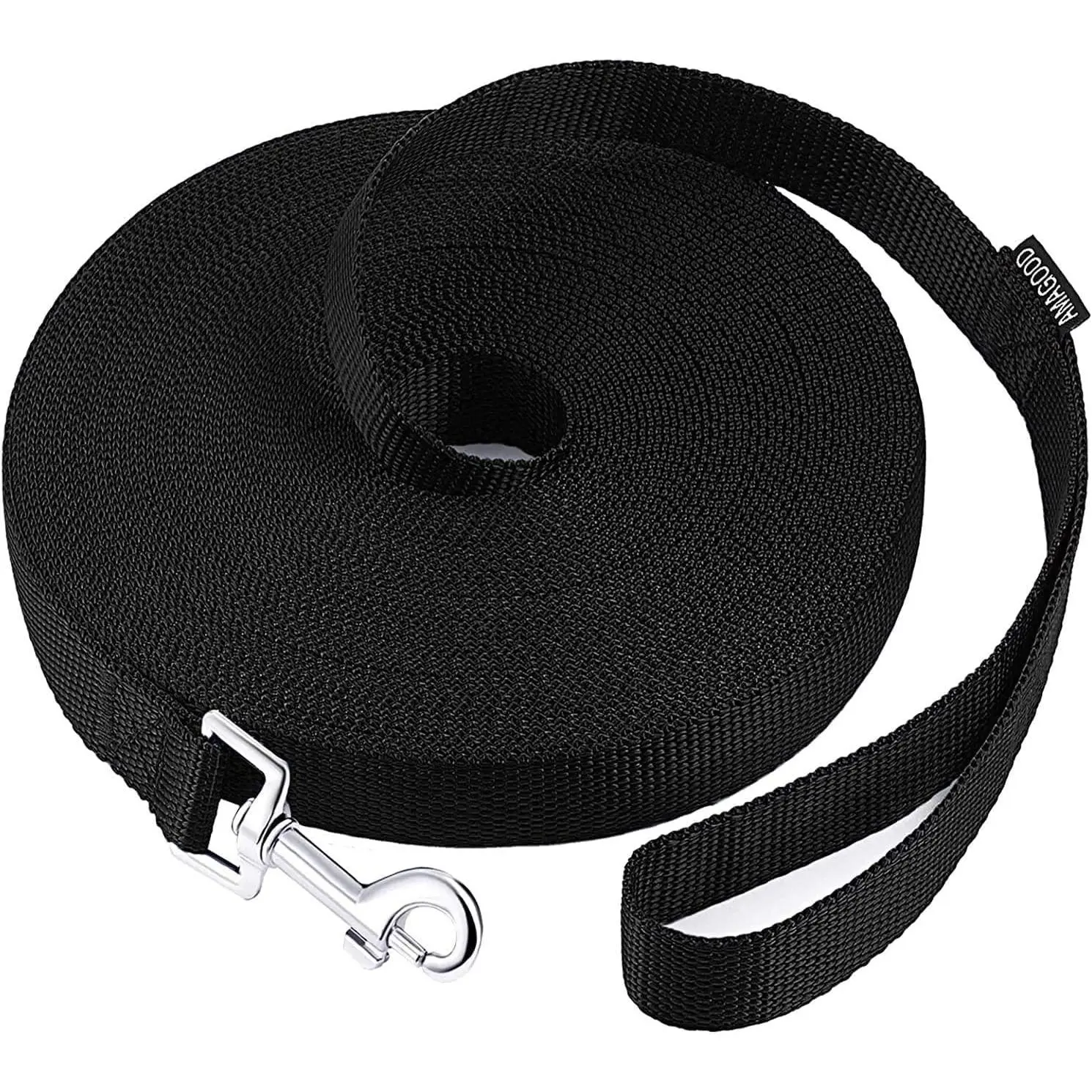Heavy Duty Nylon Rope Dog Training Leash - 20 FT x 1 in Wide, Reinforced Stitch, for Medium/Large Dogs, Ideal for Obedience Train, Outdoor Play, Swimming - Black