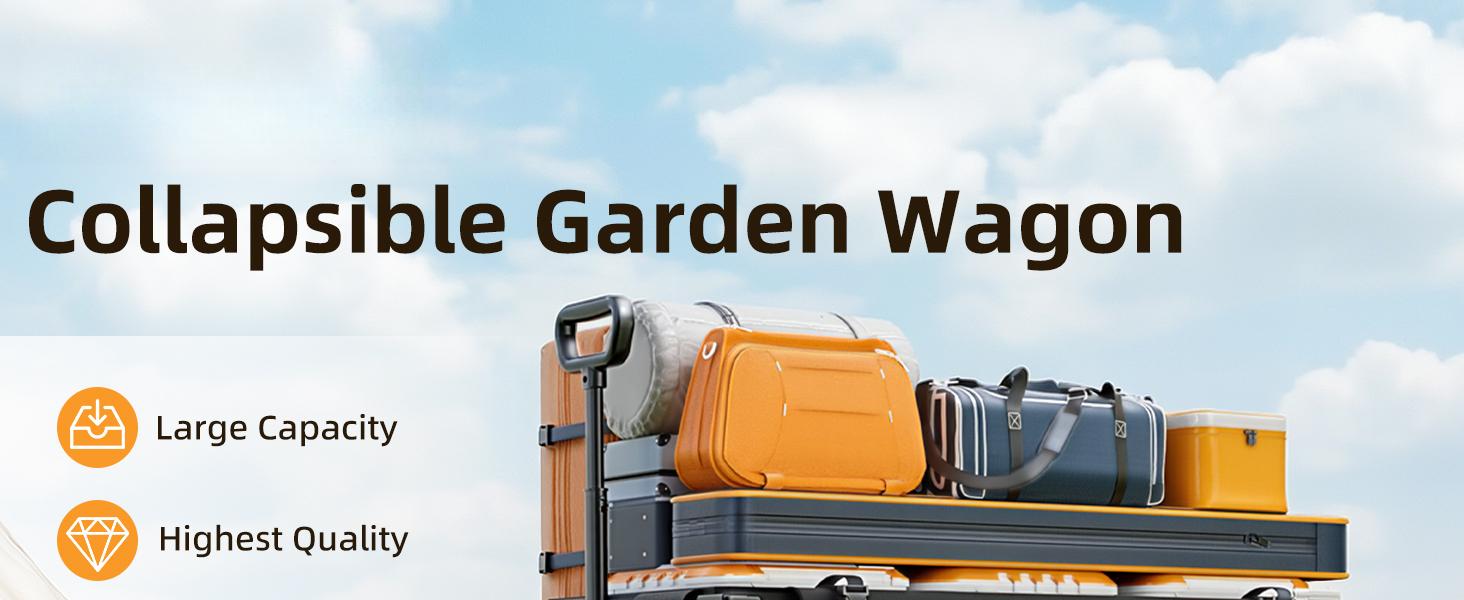 39" L Collapsible Wagon Cart, 220L Large Capacity and 440Lbs Heavy Duty, Lightweight 15lbs Folding Garden Cart with Silent All-Terrain Wheels for Beach, Camping Grass and Grocery, Black