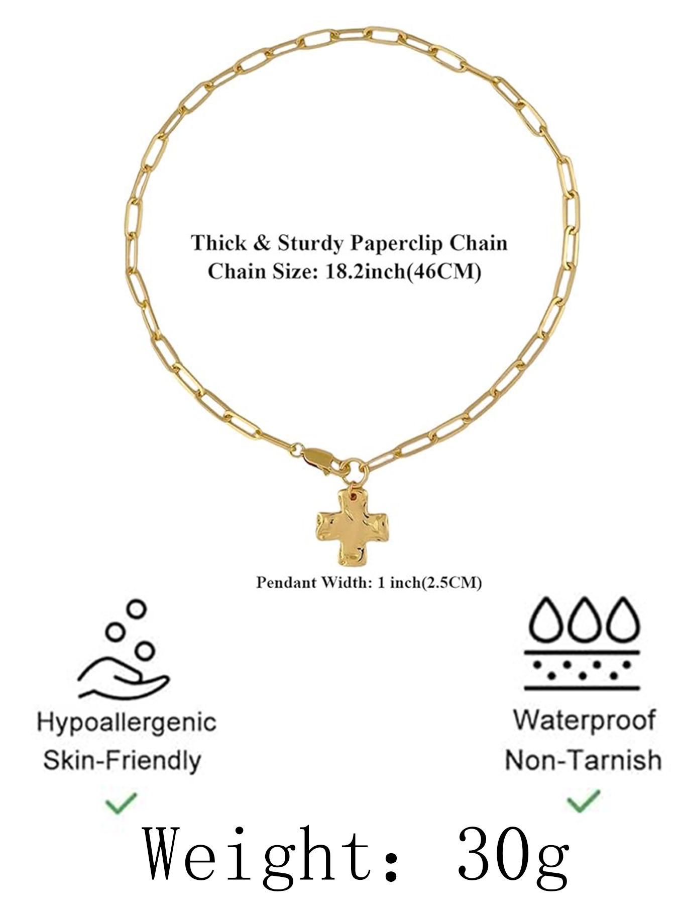 Chunky Cross Necklace for Women Trendy Gold Silver Layered Statement Cross Chain Design Pendant Charm Necklace Vintage Paperclip Herringbone Snake Choker Chain Costume Jewelry Set Gift Non Tarnish