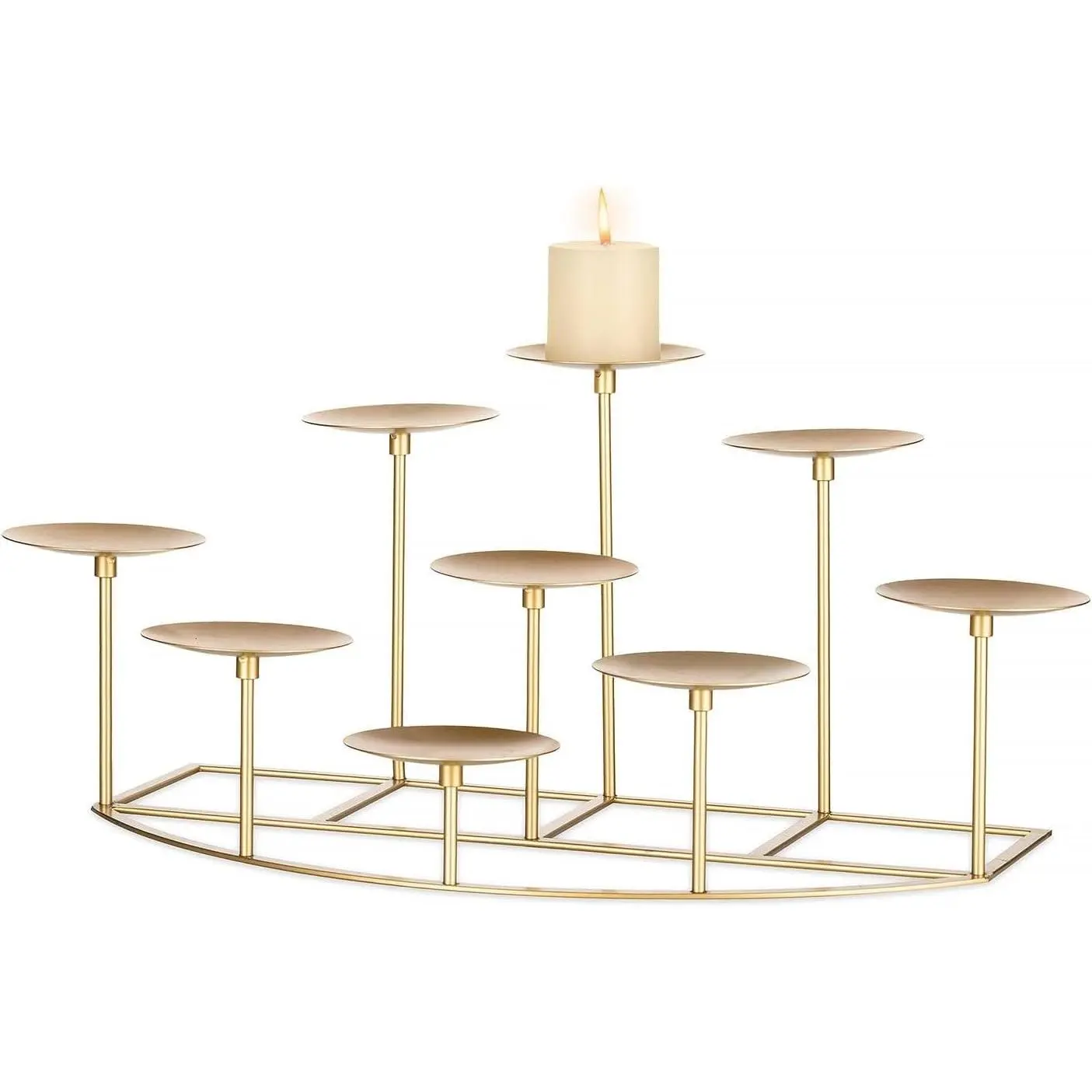 Gold Fireplace Candle Holder: 9 Candelabra for Pillar Candles | Metal Candle Stand for Fireplace Mantel, Table Centerpiece and Christmas Decor.