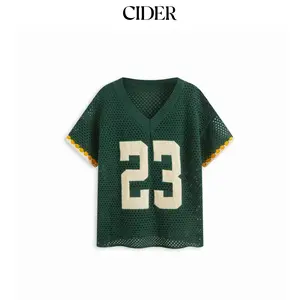 Cider Knit V-neck 23 Graphic Hollow Out Oversized Top summerwins