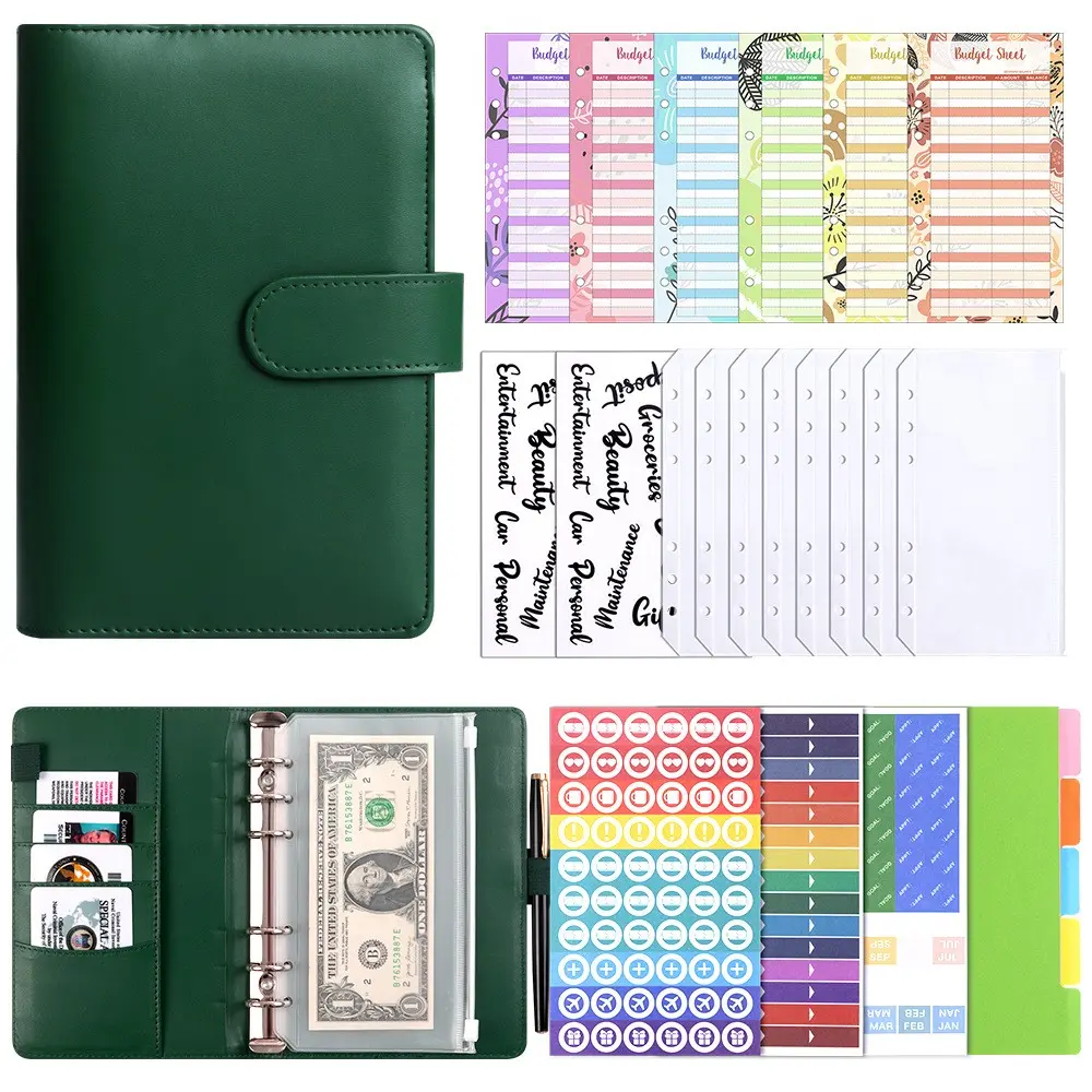 6-Ring Cash Budget Binder with 12 Budget Cards and 8 Cash Envelopes, Ideal for Bill Sorting and Savings Challenge Planning, Savings Challenge Planner
