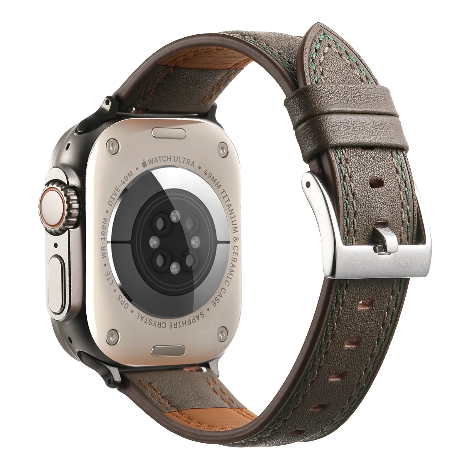 Dual Sides Reversible Genuine Leather Strap for Apple Watch Ultra 49mm Series 10/9/8/7, Universal Soft iWatch Wrist Band Daily Accessor