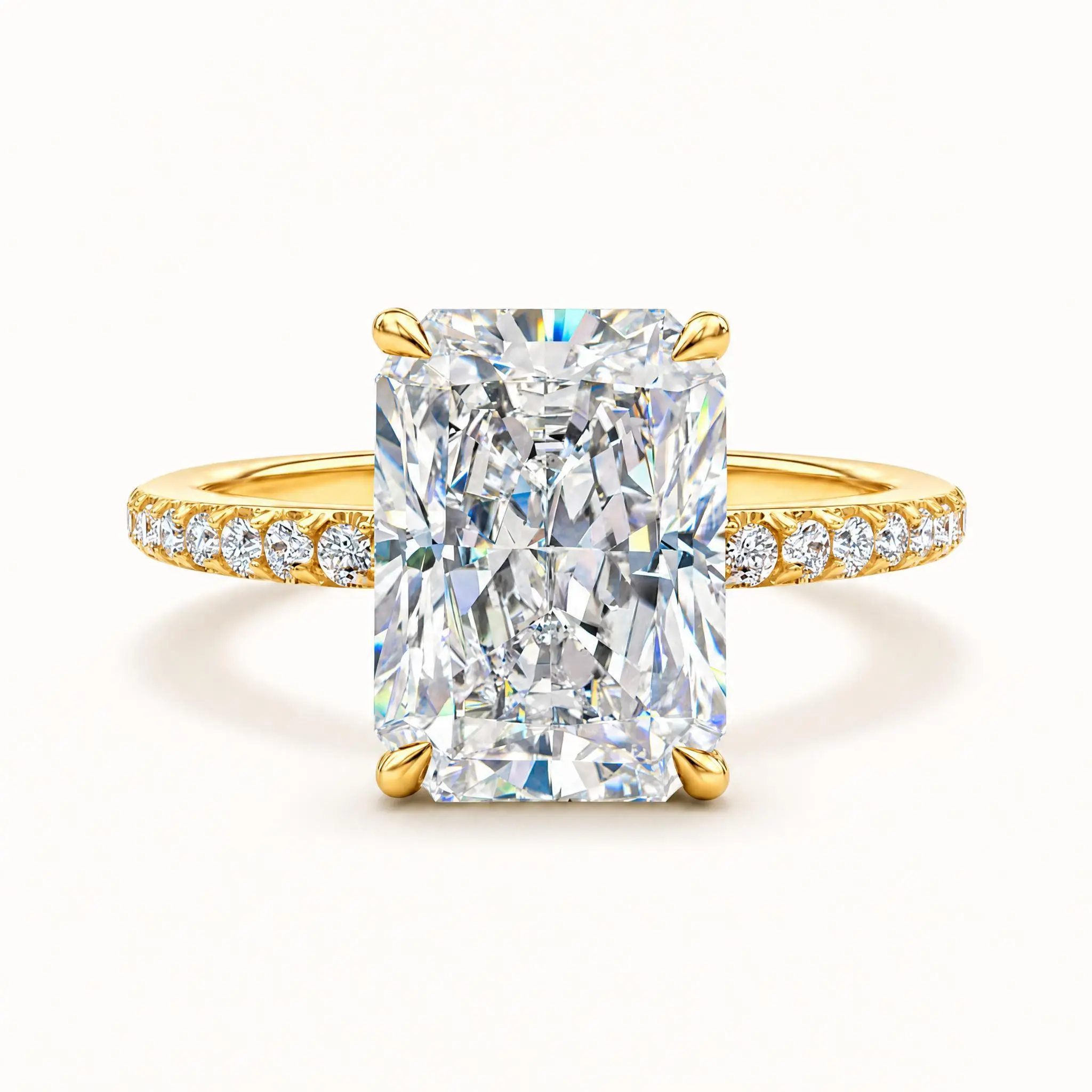 Rectangular Radiant Cut  Ring Set Gold Plated  Stackable Bands  High Sparkle Jewelry