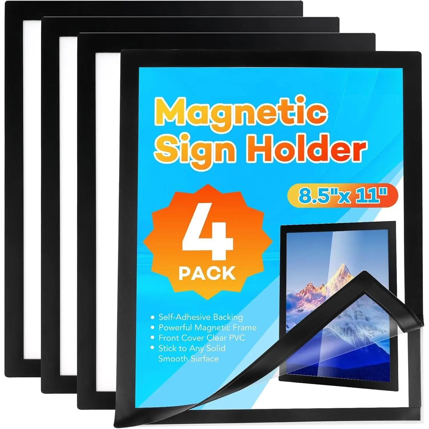4 Pack  Sign Holder 8.5 x 11, Self-Adhesive  Wall Mount Sign Holder,  Document Holder for Wall Window Office Poster Store