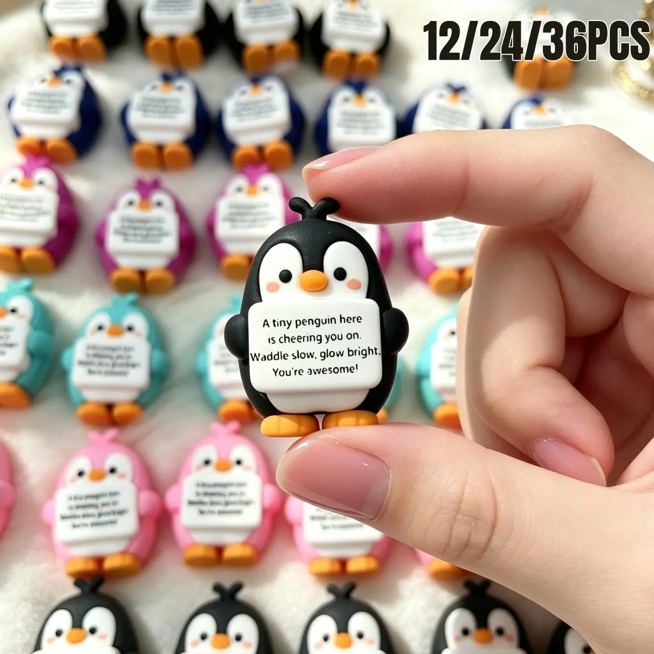 Positive Animal Mini Penguin Decor - Inspiring Emotional Support Gift Set (12/24/36 Pieces) - Cute Desktop Decor Perfect for Halloween, Thanksgiving, Christmas, Retirement & Gift Exchanges