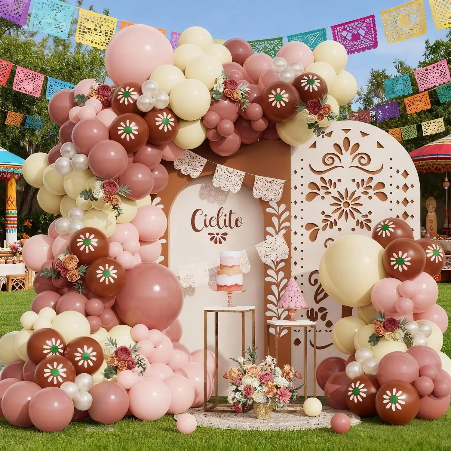 Cielito Lindo Balloon Garland Arch Kit,146pcs Dusty  Light   & Coffee Floral Balloons for fall  Shower Decorations Mexican Fiesta Bridal Shower Engagement Party Supplies
