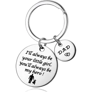 Hero Dad Engraved Metal Keychain, Ideal Father’s Day & Birthday Gift for Daddy Papa. Heartfelt sentimental present from daughter and son, lightweight durable key ring keepsake to express love to your father.