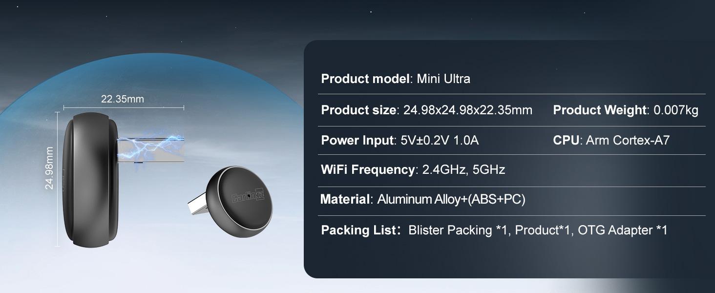 2026Wireless CarPlay & Android Auto Adapter - Mini Ultra 3 Convert OEM Wired to Wireless Dongle for iPhone & Android 11+, USB-A/Type-C Plug & Play, Fast Connection, Online Upgrade bluetooth car Channel Dash Cam with Parking Mode Dual-Lens Motorcycle