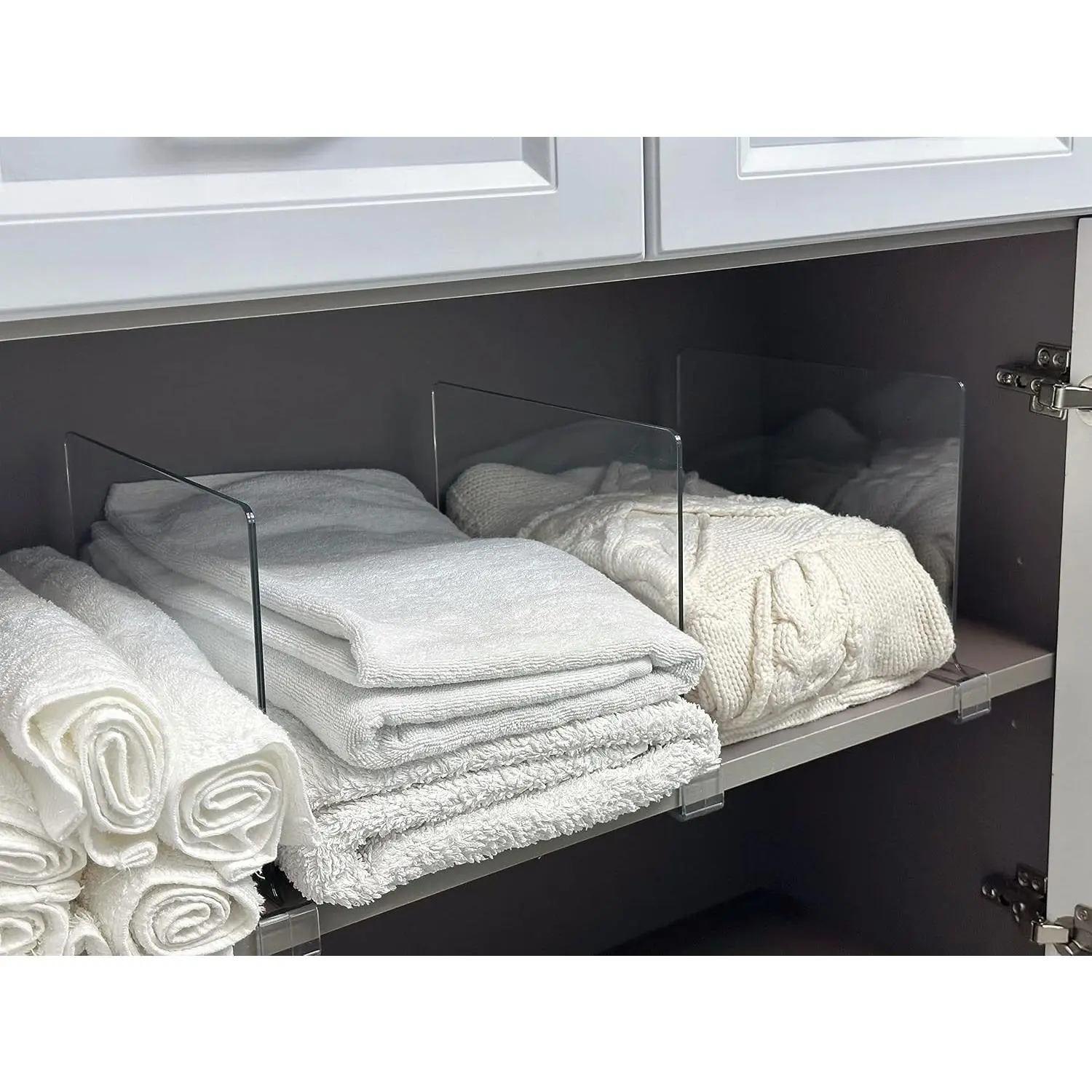 8 PCS Acrylic and Wood Shelf Dividers for Closets, Clear Shelf Separators, Perfect for Clothes Organizer, Bedroom Kitchen Cabinets Shelf Storage and Organization