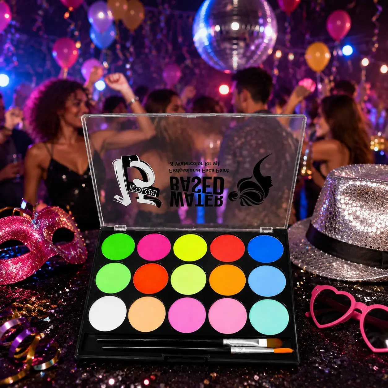 Glow UV Blacklight Face Paint Palette Neon Fluorescent Body Paint Set Water Activated Colors for Party Halloween Events