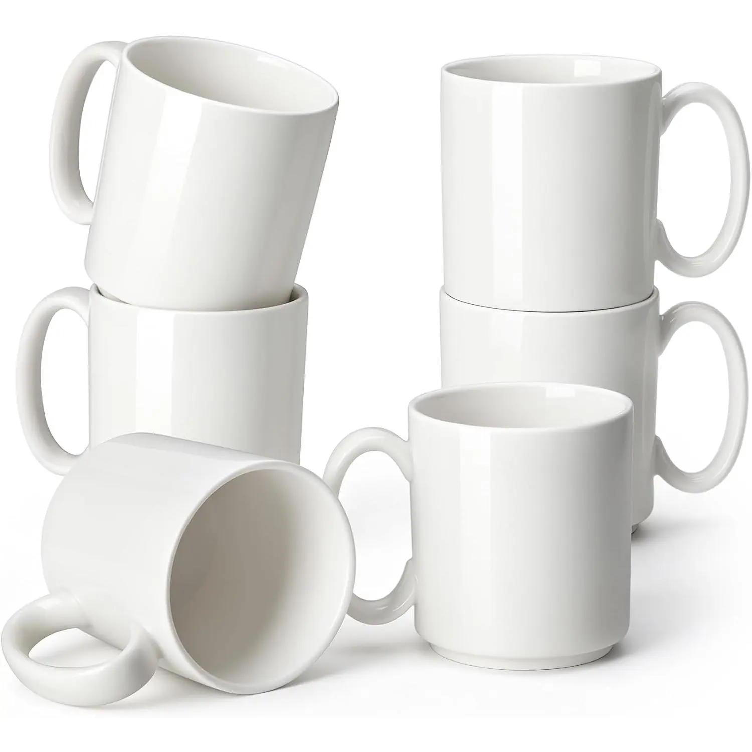 Porcelain Coffee Mugs Set of 6, 12 Oz Coffee Cups for Latte, Cappuccino,  & Hot Cocoa, Modern Minimalist Mug Set for  & Office, Microwave & Dishwasher Safe, White