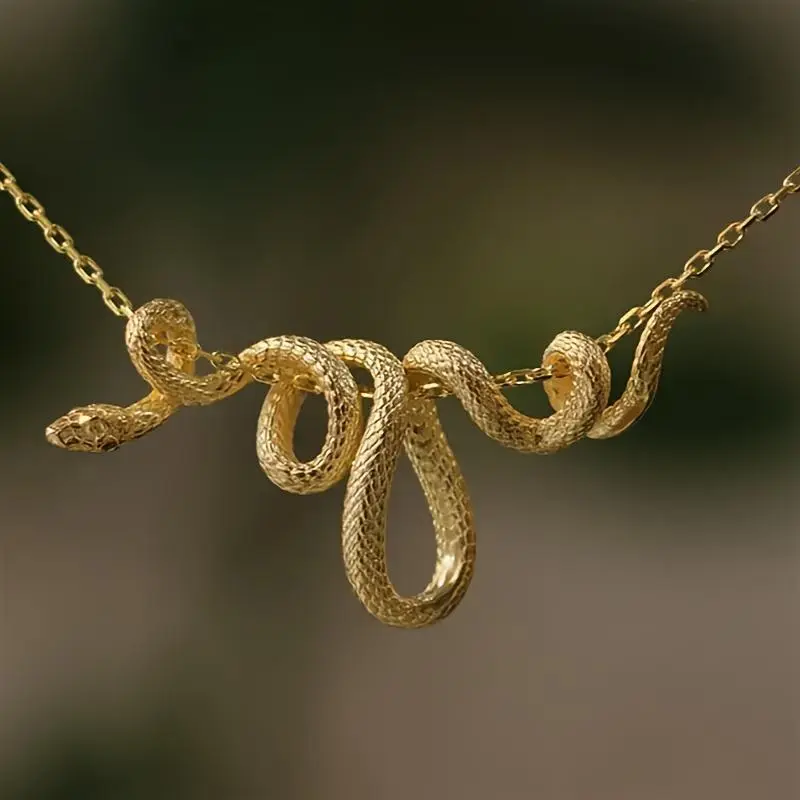 Two Tone Gold Silver Snake Pendant Necklace, Punk Hip Hop Style Copper Chain Choker, Trendy Casual Statement Fashion Jewelry for Parties, Daily Wear & Birthday Gifts