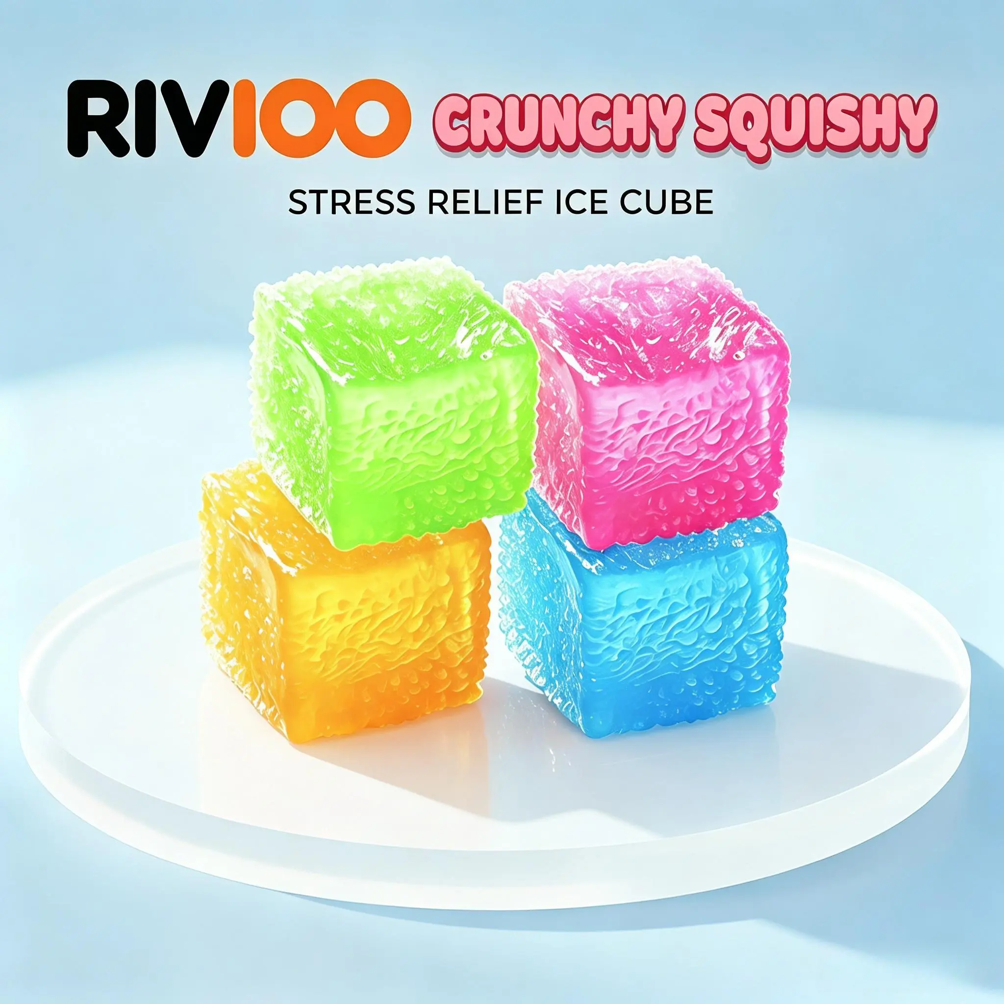 RIVIOOCrystal Bead Ice Cube Slow Rising Squishy, Soft Squeeze Stress Ball Sensory Fidget Toy, Satisfying Taffy-Textured Desk Toy for Adults & Kids